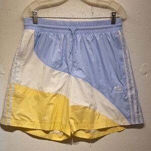 Adidas Men's Baby Blue, Yellow & White Swim Trunks (Medium)